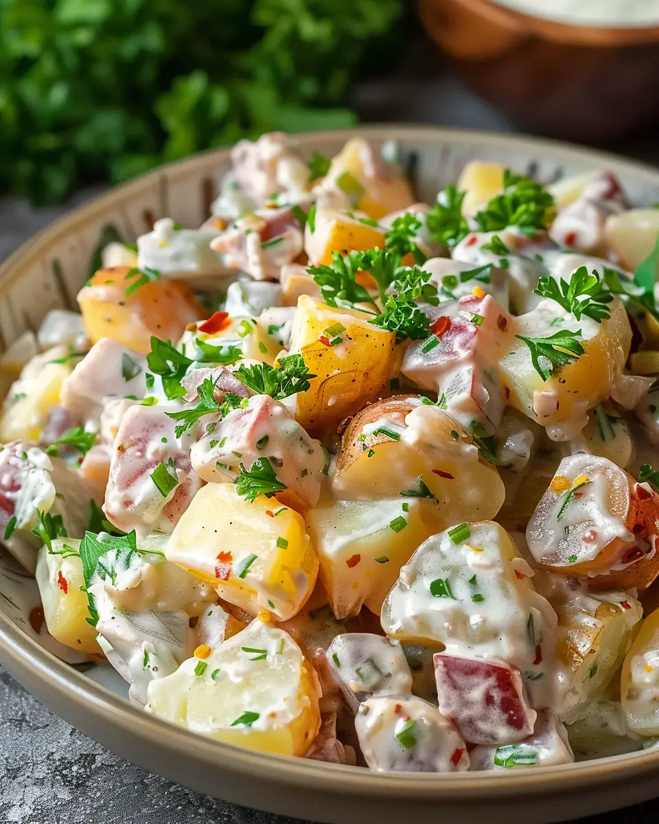 Steakhouse Potato Salad: Indulgent Recipe with Turkey Bacon and Chicken Ham