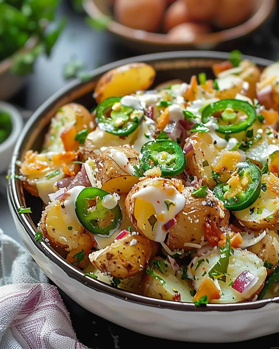 Jalapeño Popper Roasted Potato Salad with Turkey Bacon Twist