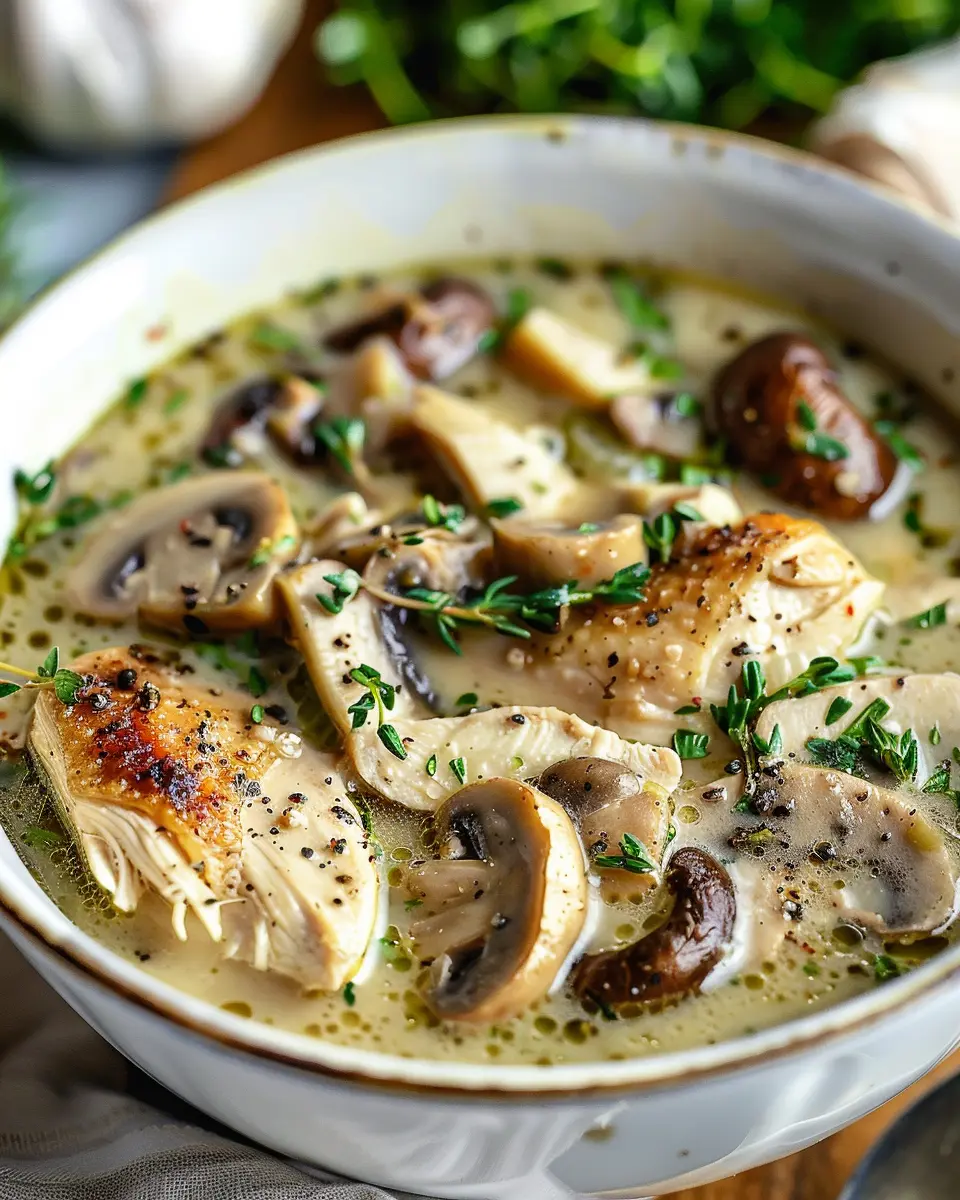 Comforting Rotisserie Chicken Soup with Savory Turkey Bacon and Mushrooms